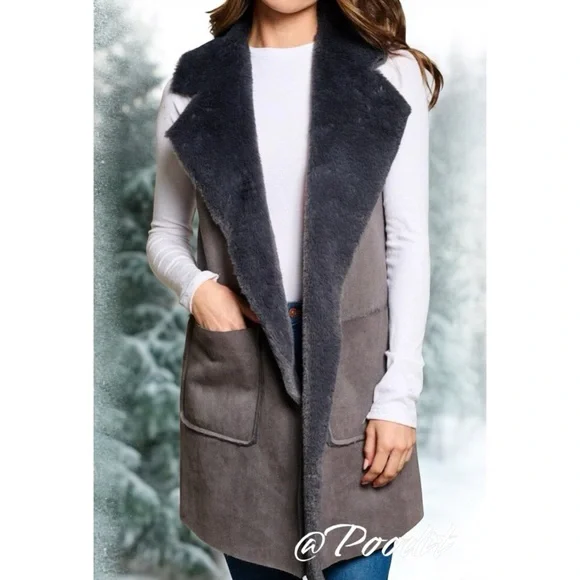 MYSTREE Beautiful Sherpa charcoal vest sz S M L - Picture 5 of 10